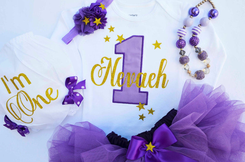 Little Stars Purple Gold Outfit | Personalized