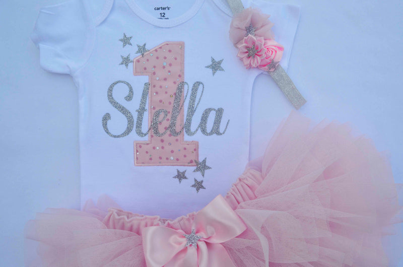 Pastel Pink Silver Twinkle Star Outfit Personalized