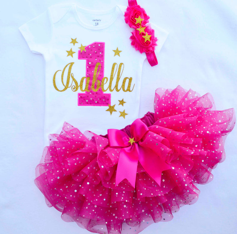 Little Stars Hot Pink Gold Outfit | Personalized