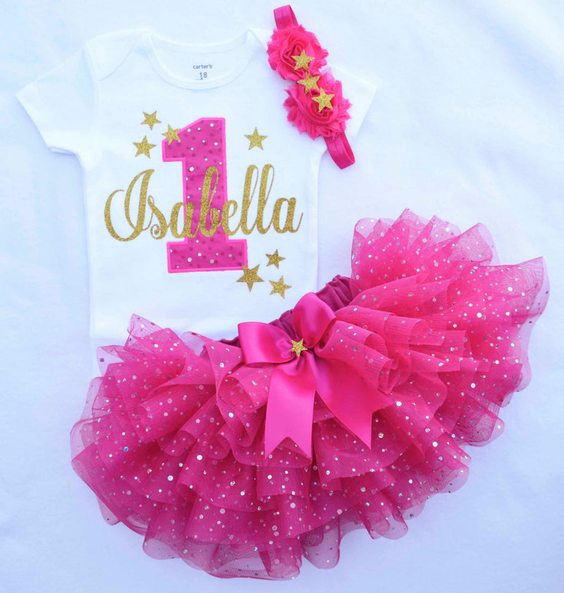 Little Stars Hot Pink Gold Outfit | Personalized