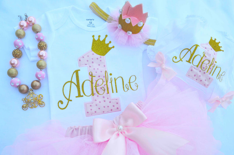 Princess Pink Gold Outfit with Crown | Personalized