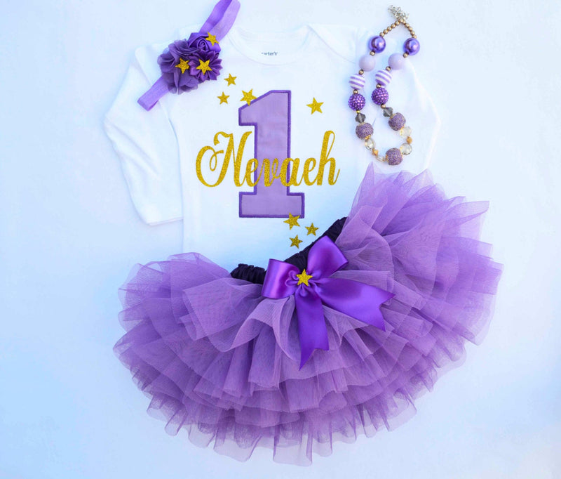 Little Stars Purple Gold Outfit | Personalized