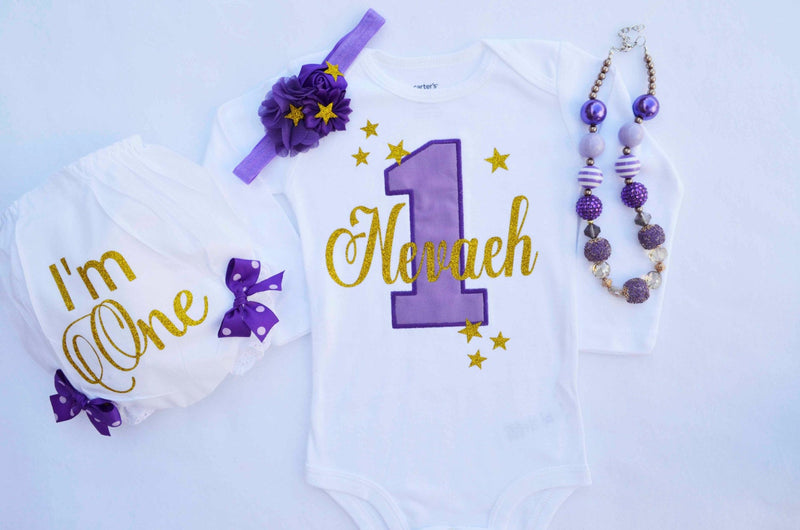 Little Stars Purple Gold Outfit | Personalized