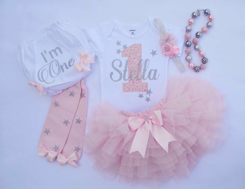 Pastel Pink Silver Twinkle Star Outfit Personalized