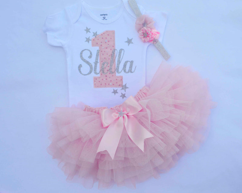 Pastel Pink Silver Twinkle Star Outfit Personalized