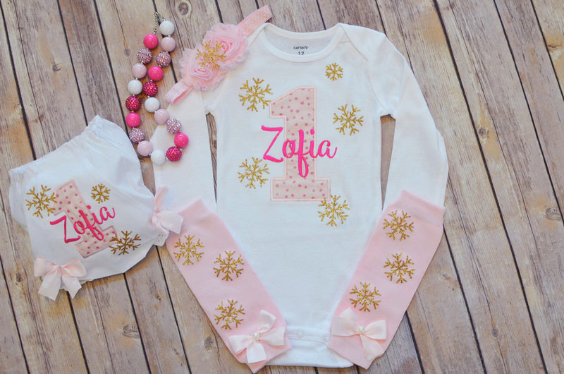 Snowflake Pink Gold Outfit | Personalized