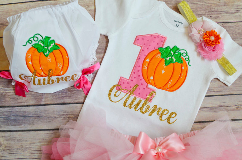 Pink Gold Orange Pumpkin Outfit | Personalized