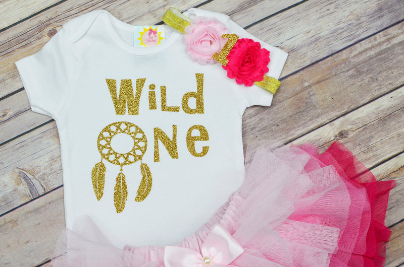 Wild One Pink Gold Ombre Tutu Outfit