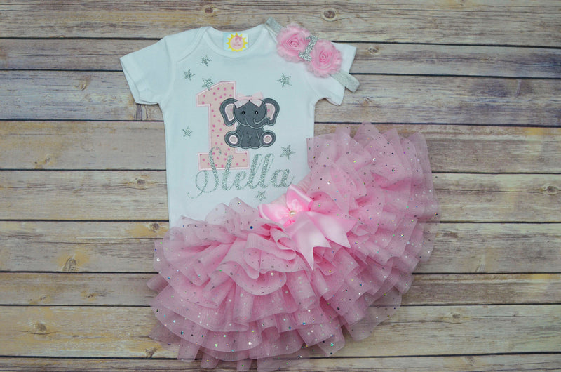 Pink Silver Elephant Outfit | Personalized