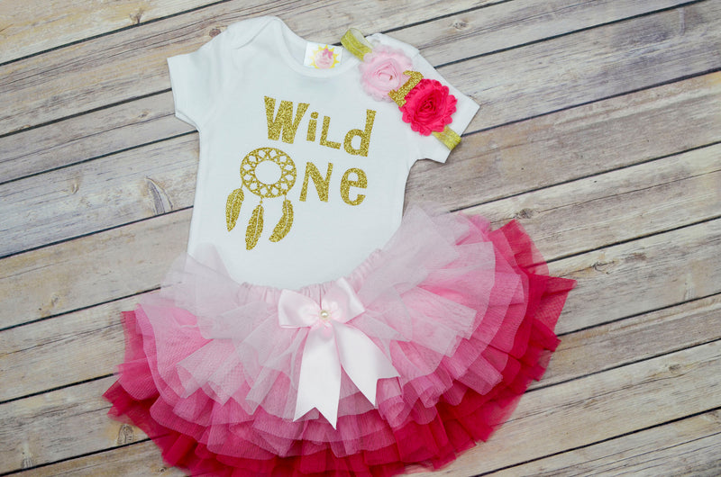 Wild One Pink Gold Ombre Tutu Outfit