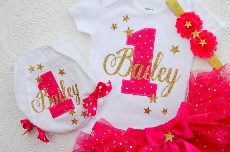 Premium Sparkle Star Hot Pink Gold Outfit | Personalized