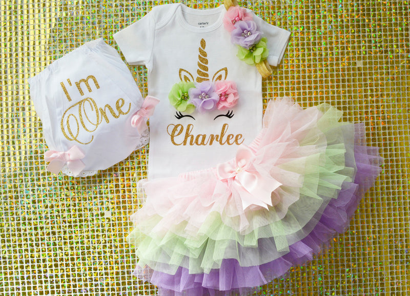 Unicorn Pastel Rainbow Mint Gold Outfit | Personalized