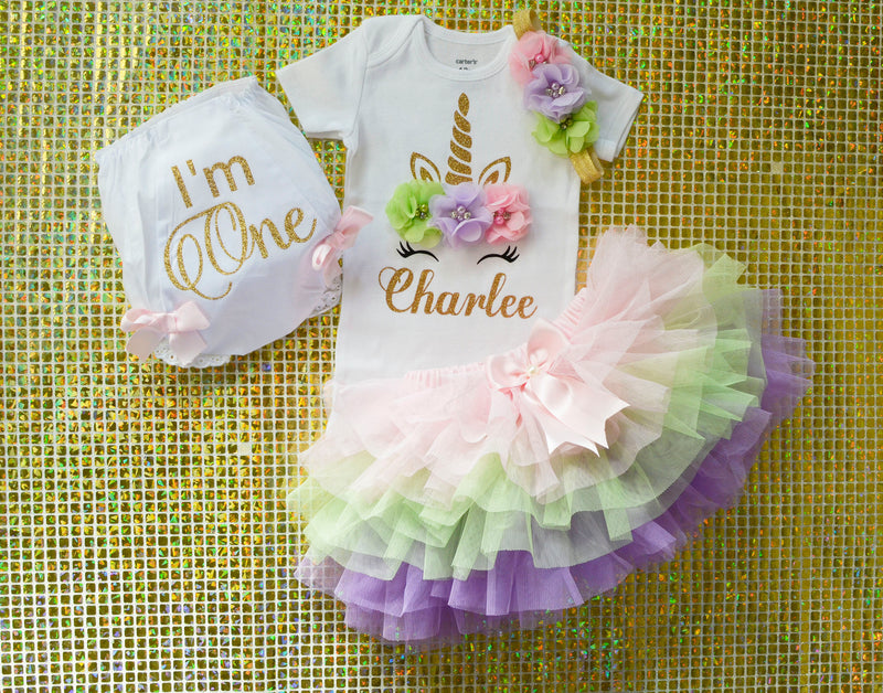 Unicorn Pastel Rainbow Mint Gold Outfit | Personalized