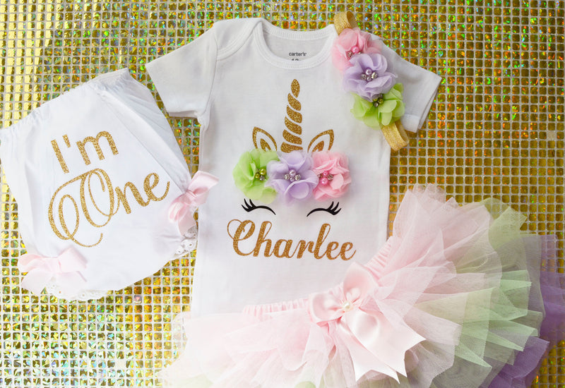 Unicorn Gold Pastel Rainbow Outfit | Personalized