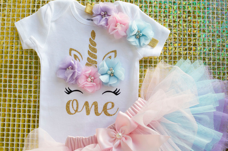 Unicorn Gold Pastel Rainbow Outfit | Personalized