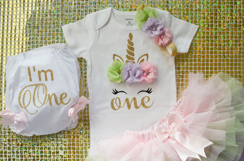 Unicorn Pastel Rainbow Mint Gold Outfit | Personalized