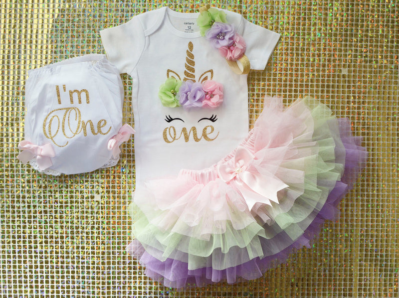 Unicorn One Pastel Rainbow Mint Gold Outfit