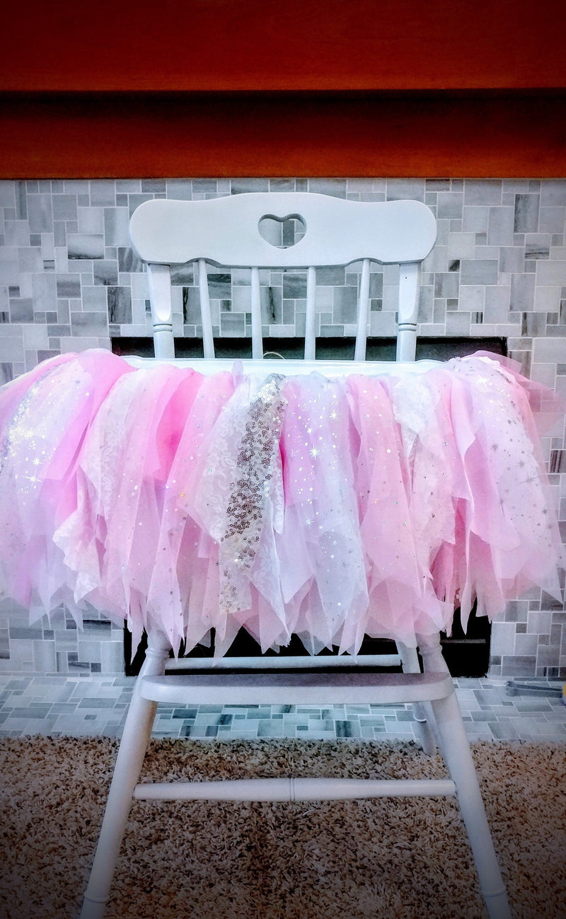 Winter Onederland Birthday High Chair Tutu | Pink Silver Garland