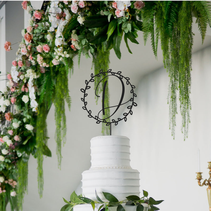 Elegant Wreath Initial Cake Topper