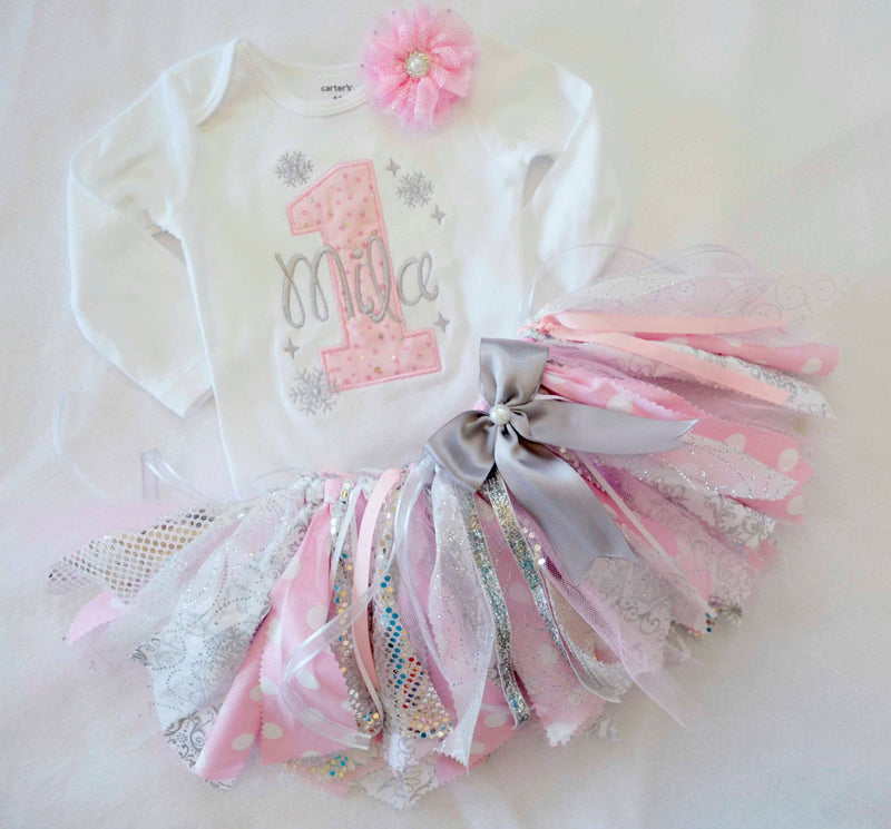 Winter Onederland Pink Silver Fabric Tutu Outfit | Personalized