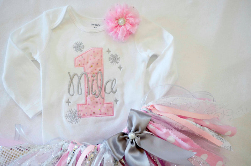 Winter Onederland Pink Silver Fabric Tutu Outfit | Personalized